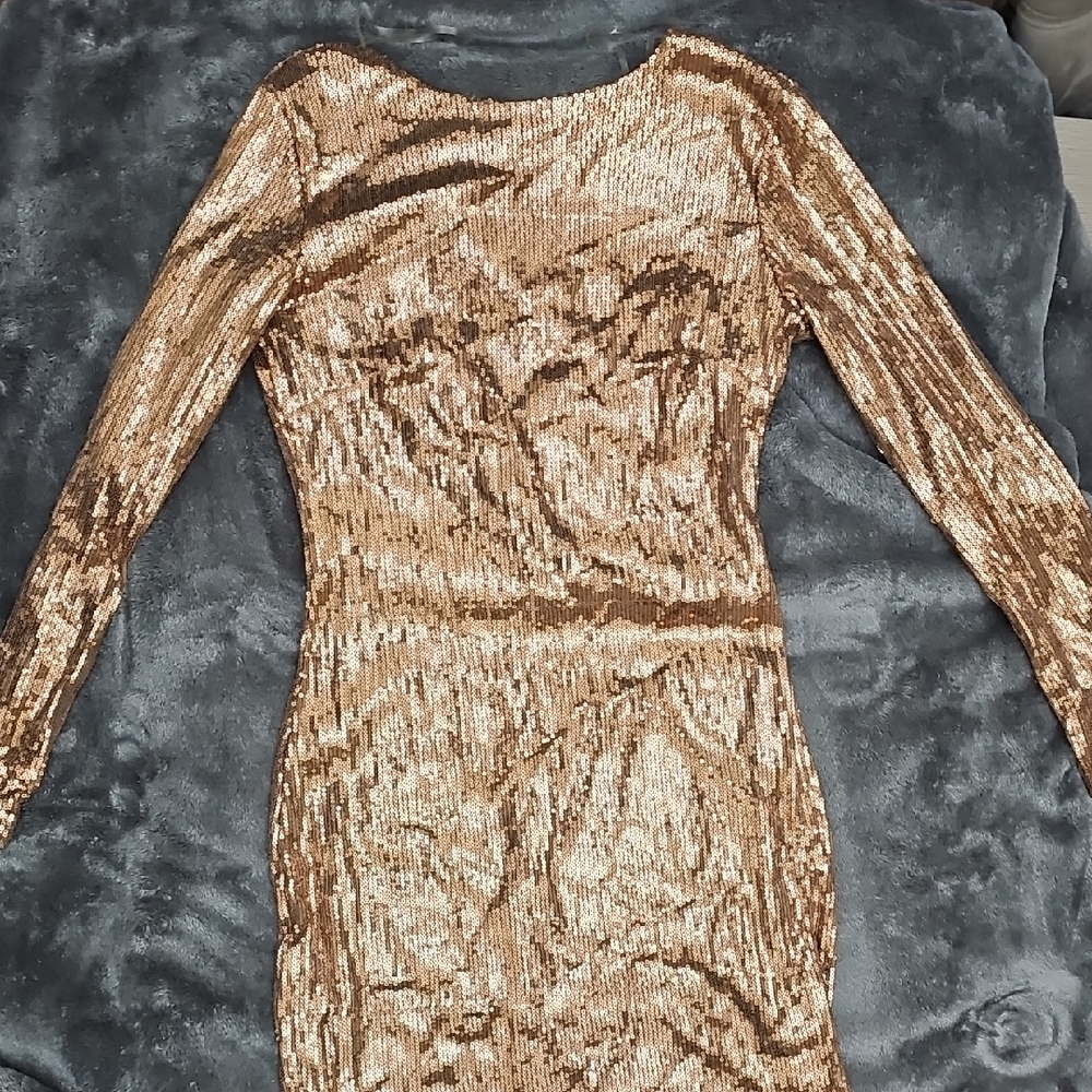 Fashion Nova Shimmering Gold Long Sleeve Dress